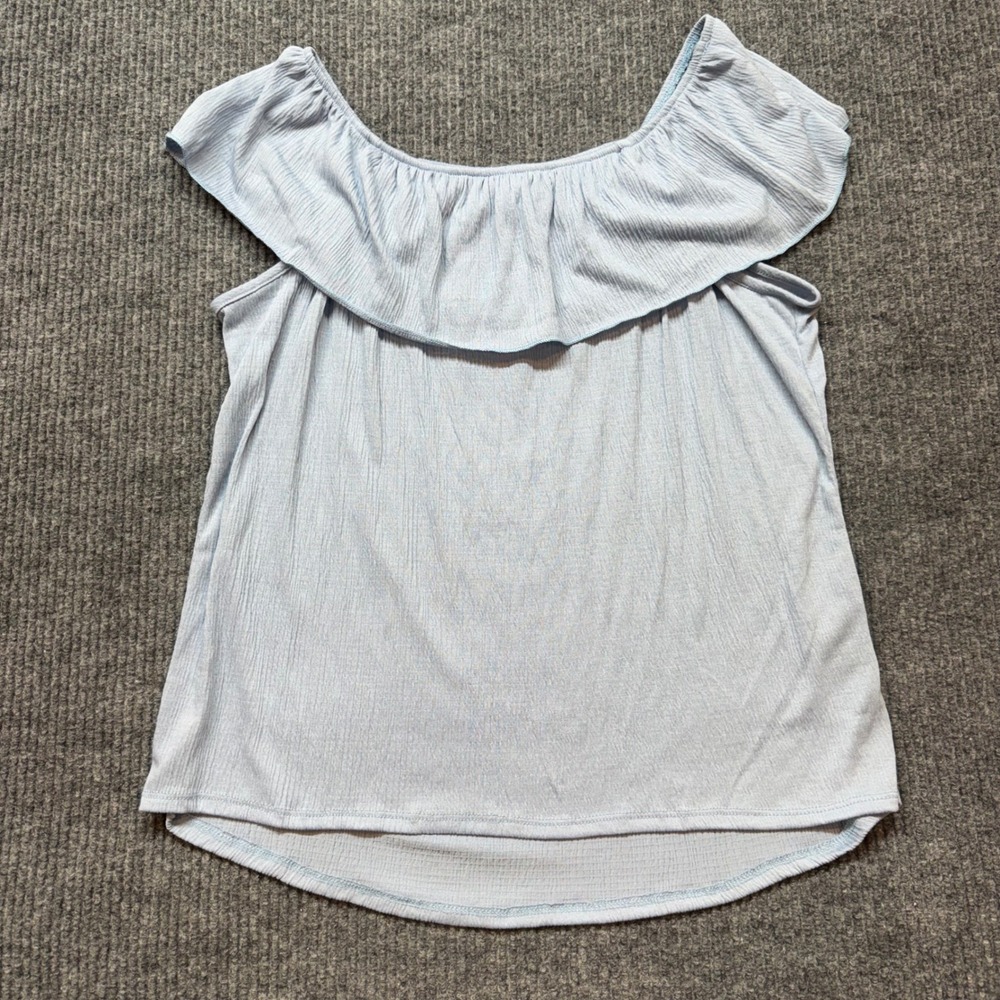 Joe Boxer Light Blue Off Shoulder Ruffle Top XL‎ Womens Casual Blouse Shirt